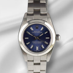 Rolex Oyster Perpetual 25mm Stainless Steel Dark Blue Dial Watch 67180