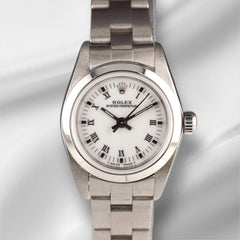 Rolex 25mm Oyster Perpetual Stainless Steel White Roman Dial Watch 67180