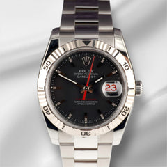 Rolex 36mm Datejust Turn-O-Graph Steel White Gold Black Dial Men's Watch 116264