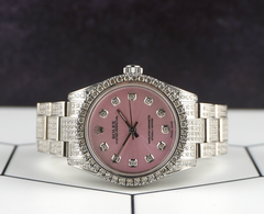 Rolex Oyster Perpetual 31mm Midsize ICED 8ct Diamonds Pink Steel Watch 177200