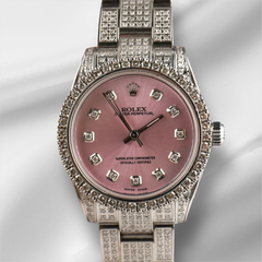 Rolex Oyster Perpetual 31mm Midsize ICED 8ct Diamonds Pink Steel Watch 177200