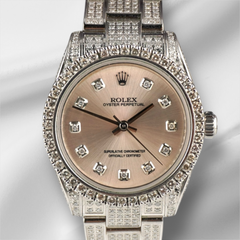 Rolex 31mm Oyster Perpetual Iced Out 8ct Diamonds Silver Steel Watch 177200
