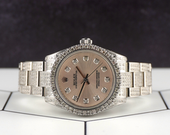 Rolex 31mm Oyster Perpetual Iced Out 8ct Diamonds Silver Steel Watch 177200
