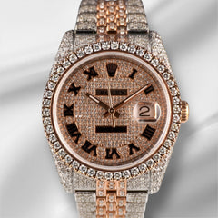 Rolex 36mm Datejust 18k Rose Gold/Steel 16ct Iced Out Roman Diamond Dial 116231