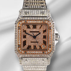 Cartier Santos 32mm Ladies RG Plated Watch Iced 10ct White Diamonds 2823