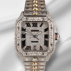 Cartier Santos 40mm Large Steel Roman Iced 20ct Diamonds SOLITAIRE Men's Watch