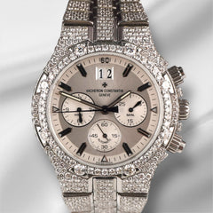 Vacheron 40mm Constantin Overseas Chronograph 22ct Iced Out Diamonds Watch 49140
