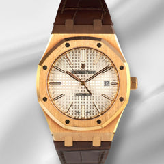 Audemars Piguet 41mm Royal Oak 18K Rose Gold Silver Men's Watch 15400OR