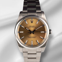 Rolex 34mm Oyster Perpetual White Grape Dial Steel Mens Watch 114200