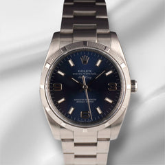 Rolex 34mm Oyster Perpetual Air King Blue Dial Steel Mens Watch 114210