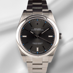 Rolex 39mm Oyster Perpetual Rhodium Dial Oyster Steel Men's Watch 114300