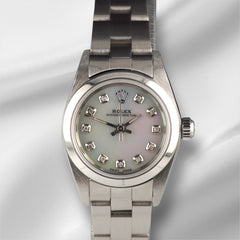 Rolex Oyster Perpetual 25mm Stainless Steel White MOP Diamond Dial Watch 67180