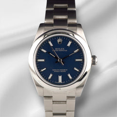Rolex 31mm Oyster Perpetual Midsize Dark Blue Dial Steel Ladies Watch 177200