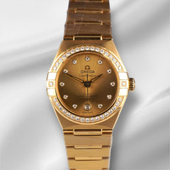 Omega 29mm Constellation 18K Yellow Gold Diamond Dial Watch 131.55.29.20.58.001