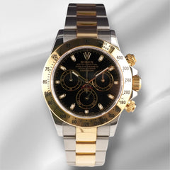 Rolex Daytona Cosmograph 40mm 18k & Steel Men's Oyster Black Dial Watch 116523