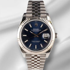 Rolex 41mm Datejust Steel White Gold Blue Dial Men's Watch 126334