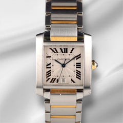 Cartier 28mm Tank Francaise Steel Yellow Gold Silver Dial Mens Watch 2302