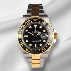 Rolex GMT-MASTER II Date 40mm 18k Gold & Steel Black Dial Oyster Watch 116713LN