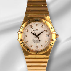Omega 35mm Constellation 18k Yellow Gold Ivory Diamond Dial Watch 1104.35.00