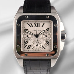 Cartier 42mm Santos 100 XL Silver Dial Chronograph Men's Watch 2740