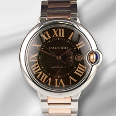 Cartier 42mm Ballon Bleu Steel Rose Gold Chocolate Dial Men's Watch 3001