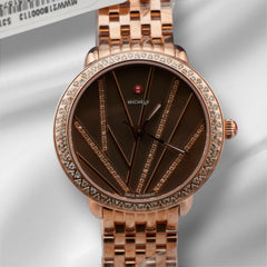 Michele 36mm Brown Dial .67ct Diamond Rose Gold Plated Ladies Watch MWW21B000113