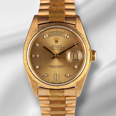 Rolex 36mm Day-Date 18k Yellow Gold President Bark Jubilee Men's Watch 18078