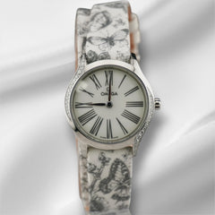 Omega 26mm De Ville Mini Tresor Steel Diamonds Ladies Watch Gray Strap 428.17.26