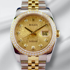 Rolex 36mm Datejust 18k Yellow Gold Steel Diamond Dial Men's Watch 116243