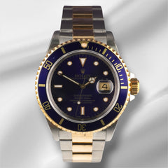 Rolex Submariner Date 40mm 18k Gold & Steel BLUE Dial Oyster Watch 16613 PAPERS