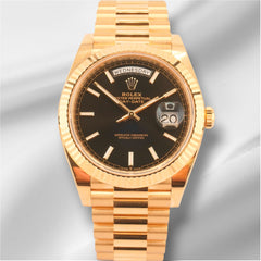 Rolex Day-Date 40mm Black Index Dial Fluted Yellow Gold Men's Watch 228238