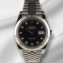 Rolex Datejust 41mm Steel White Gold Black Diamond Dial Mens Watch 126334