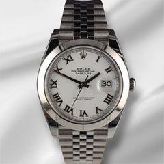 Rolex Datejust 41mm White Roman Dial Steel Mens Watch 126300