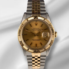 Rolex 36mm Datejust Turn O Graph 18k YG Steel Gold Dial Men's Watch 16263