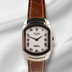 Rolex Cellini 25mm White Gold White Dial Leather Band Watch 6631/9