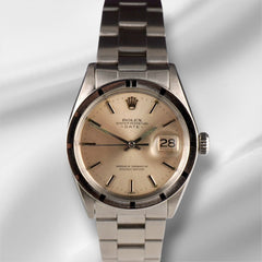 Rolex Date 34mm Engine Turned Bezel Vintage Automatic Steel Mens Watch 1501
