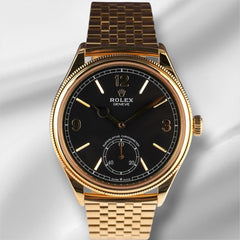 Rolex 1908 39mm 18k Yellow Gold Black Dial Men's Watch 52508