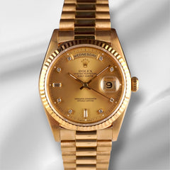 Rolex DAY-DATE 36mm 18K YG President Champagne Diamond Dial Men's Watch 18238