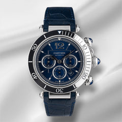 Cartier Pasha 41mm Chronograph Blue Dial Steel Mens Watch 4363/WSPA0039