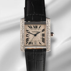 Cartier Tank Francaise Large 28x32mm White Gold 1ct Diamond Mens Watch 2366