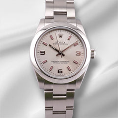 Rolex Oyster Perpetual 31mm Steel Silver Dial/Pink Markers Ladies Watch 177200