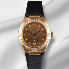 Omega 29mm Constellation 18K Yellow Gold Diamond Dial Watch 131.58.29.20.58.001