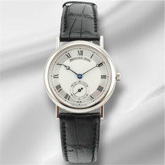 Breguet 33mm Classic 18K White Gold Silver Dial Leather Watch 3290BB/12/286