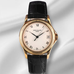 Patek Philippe Calatrava 37mm 18K Rose Gold White Dial Leather Band Watch 5117R