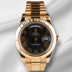 Rolex Day-Date 41mm Rose Gold Black Dial President Bracelet Men's Watch 218235