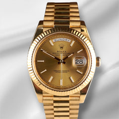 Rolex Day-Date 40mm Champagne Index Dial Fluted Yellow Gold Men's Watch 228238