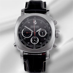 Panerai Ferrari Chrono Rattrappante 44mm Steel Leather Band Black Dial FER00005