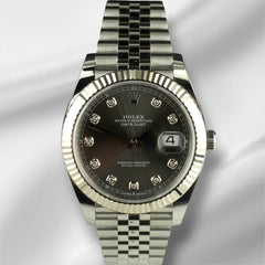 Rolex Datejust 41mm Steel White Gold Gray Diamond Dial Mens Watch 126334