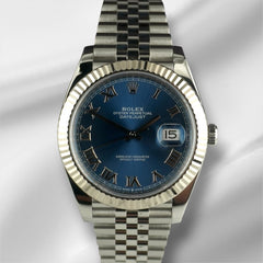 Rolex Datejust 41mm Steel White Gold Blue Roman Dial Men's Watch 126334