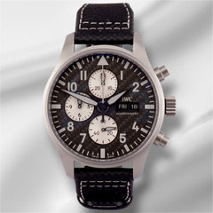IWC Pilot Spitfire 43mm Titanium Fixed Bezel Calfskin Band Carbon Dial Iw377903